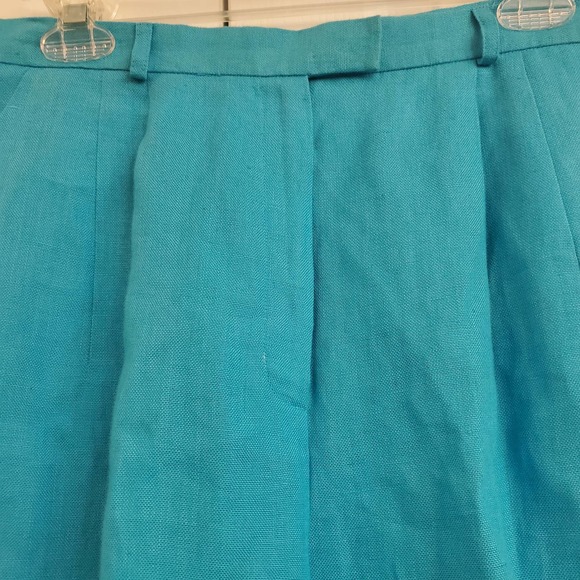 🎯Vintage Talbots Turquoise Irish Linen High Rise Pleated Front Wide Leg Pant 12 - Picture 3 of 16